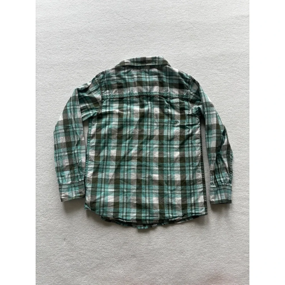 Carter's Button Down Shirt Kids Boys Size 6 Teal Green Plaid Long Sleeve 283G051